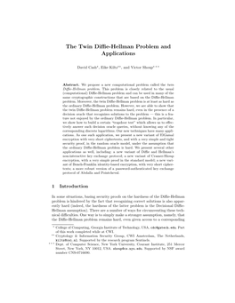 The Twin Diffie-Hellman Problem and Applications