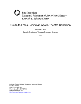 Guide to Frank Schiffman Apollo Theatre Collection