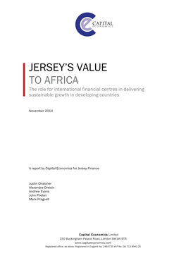 VALUE to AFRICA the Role for International Financial Centres in Delivering Sustainable Growth in Developing Countries