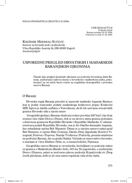 Usporedni Pregled Hrvatskih I Mađarskih Baranjskih Ojkonima