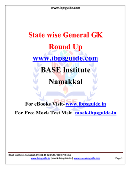 State Wise General GK Round up BASE Institute Namakkal