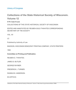 Collections of the State Historical Society of Wisconsin. Volume 12 6 Pin Case 9 Lace COLLECTIONS of the STATE HISTORICAL SOCIETY of WISCONSIN
