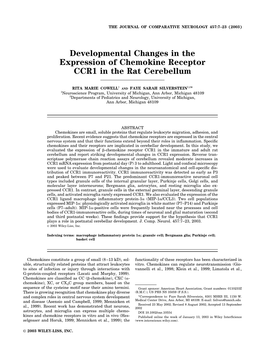 Developmental Changes in the Expression of Chemokine Receptor CCR1 in the Rat Cerebellum