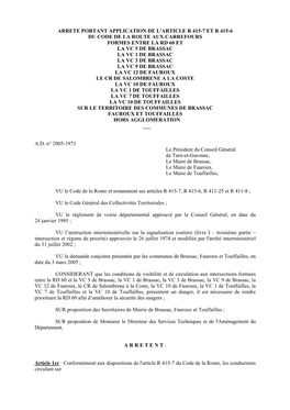 Arrete Portant Application De L'article R 415-7 Et R 415-6 Du Code De La Route Aux Carrefours Formes Entre La Rd 60 Et La Vc 5