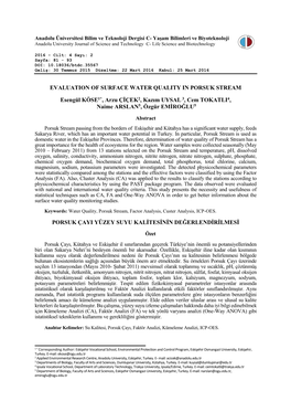 Evaluation of Surface Water Quality in Porsuk Stream