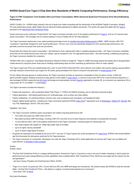NVIDIA Quad-Core Tegra 3 Chip Sets New Standards of Mobile Computing Performance, Energy Efficiency