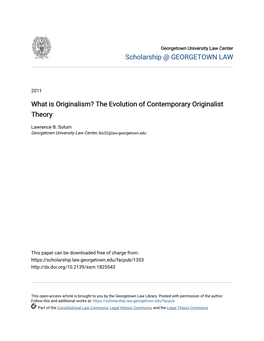 What Is Originalism? the Evolution of Contemporary Originalist Theory