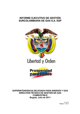 Informe Ejecutivo De Gestión Surcolombiana De Gas S.A E.S.P