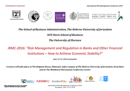 IRMC-‐2016: "Risk Management and Regulation in Banks and Other