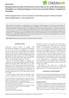 Biological Characteristics Ofpalmistichus Elaeisisdelvare & Lasalle (Hymenoptera: Eulophidae) on Refrigerated Pupae of Antic