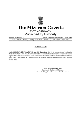 The Mizoram Gazette EXTRA ORDINARY Published by Authority RNI No