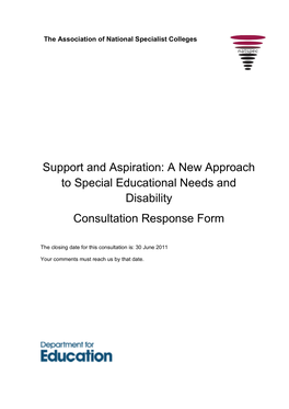 Support and Aspiration: a New Approach to Special Educational Needs and Disability