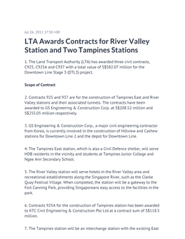 LTA Awards Contracts for River Valley Station and Two Tampines Stations