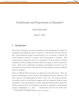 Conditionals and Propositions in Semantics⇤