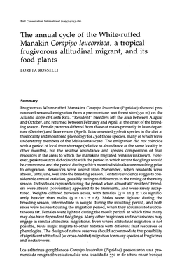 Corapipo Leucorrhoa, a Tropical Frugivorous Altitudinal Migrant, and Its Food Plants