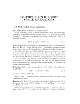 Iv. Topics on Hilbert Space Operators