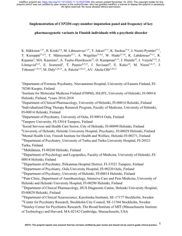 Implementation of CYP2D6 Copy-Number Imputation Panel and Frequency of Key