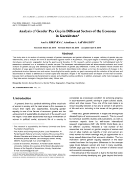 Analysis of Gender Pay Gap in Different Sectors of the Economy in Kazakhstan*