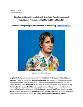 February 18, 2020 Stephen Malkmus Extends North American Tour In