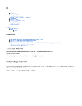 References Adding Local R Libraries Custom Settings in .Renviron