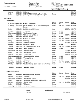 Team Schedule Baseball