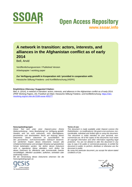 Actors, Interests, and Alliances in the Afghanistan Conflict As of Early 2014 Bell, Arvid