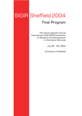 SIGIR 2004 Final Program For