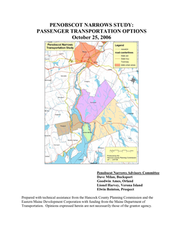 PENOBSCOT NARROWS STUDY: PASSENGER TRANSPORTATION OPTIONS October 25, 2006