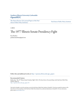 The 1977 Illinois Senate Presidency Fight Ken Buzbee Paulsimoninstitute@Gmail.Com