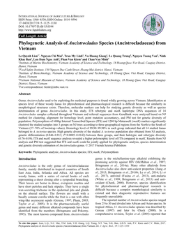 Phylogenetic Analysis of Ancistrocladus Species (Ancistrocladaceae) from Vietnam