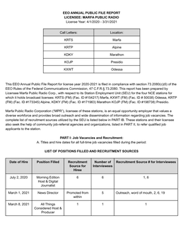 Mpr Eeo Annual Public File Report 2020-2021 Final