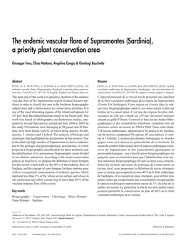 The Endemic Vascular Flora of Supramontes (Sardinia), a Priority Plant Conservation Area