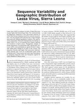 Sequence Variability and Geographic Distribution of Lassa Virus, Sierra Leone Tomasz A