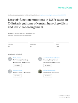 Loss-Of-Function Mutations in IGSF1 Cause an X-Linked Syndrome of Central Hypothyroidism and Testicular Enlargement