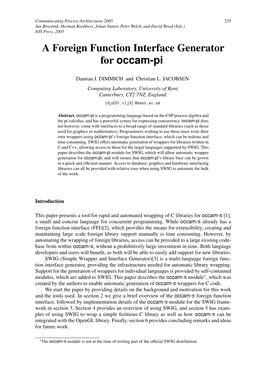 A Foreign Function Interface Generator for Occam-Pi