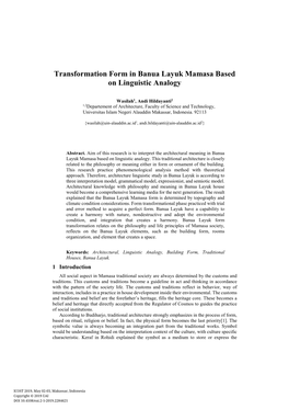 Transformation Form in Banua Layuk Mamasa Based on Linguistic Analogy