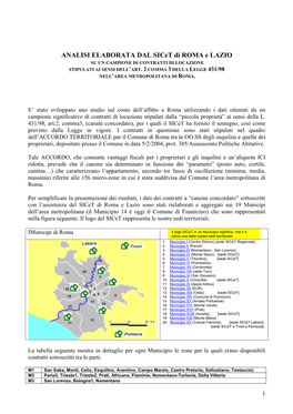 ANALISI ELABORATA DAL Sicet Di ROMA E LAZIO SU UN CAMPIONE DI CONTRATTI DI LOCAZIONE STIPULATI AI SENSI DELL’ART