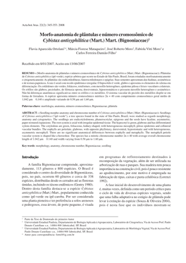 Morfo-Anatomia De Plântulas E Número Cromossômico De Cybistax Antisyphilitica (Mart.) Mart