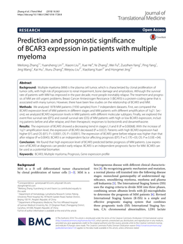 Prediction and Prognostic Significance of BCAR3 Expression in Patients