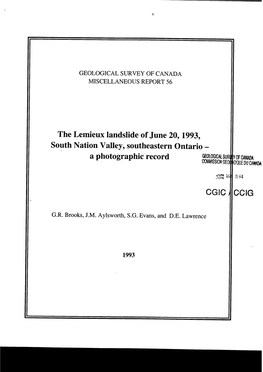 The Lemieux Landslide of June 20,1993, South Nation Valley, Southeastern Ontario - a Photographic Record