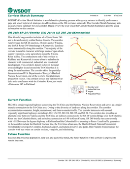 SR 240: SR 24 (Vernita Vic) Jct to US 395 Jct (Kennewick) This 41-Mile Long Corridor Includes All of State Route 240 and Is Located Entirely Within Benton County