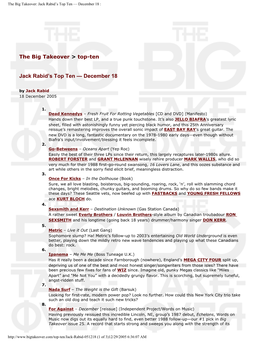 The Big Takeover: Jack Rabid's Top Ten — December 18