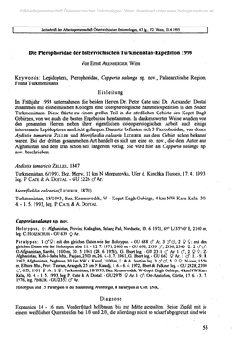 Die Pterophoridae Der Österreichischen Turkmenistan-Expedition 1993