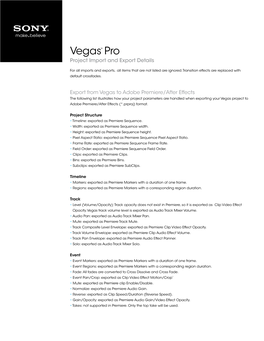 Vegas™ Pro Project Import and Export Details