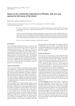 Notes on the Continental Malacofauna of Rhodes, with Two New Species for the Fauna of the Island