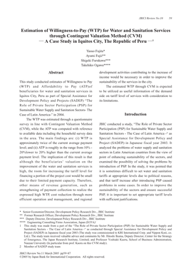 Estimation of Willingness-To-Pay (WTP) for Water and Sanitation Services Through Contingent Valuation Method (CVM) a Case St