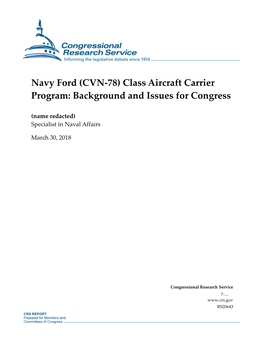 Navy Ford (CVN-78) Class Aircraft Carrier Program: Background and Issues for Congress