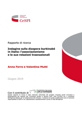 Risultati Della Ricerca Sull'associazionismo Della Diaspora Burkinabé in Italia