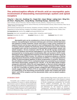 The Antinociceptive Effects of Ferulic Acid on Neuropathic Pain: Involvement of Descending Monoaminergic System and Opioid Receptors