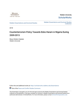 Counterterrorism Policy Towards Boko Haram in Nigeria During 2009-2015